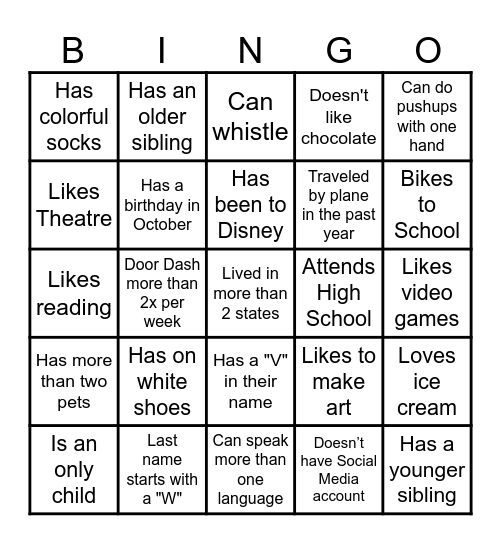 Get to know you BINGO: Find someone who... Bingo Card