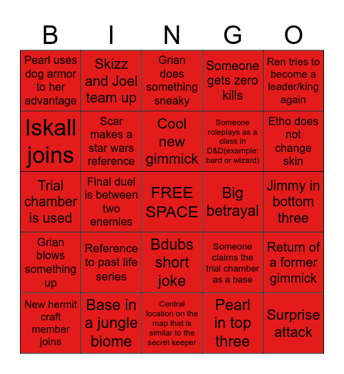 Life Series Bingo Card Bingo Card