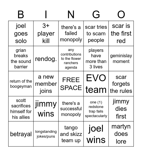 THE LIFE SERIES | S6 ~ Wild Life Bingo Card