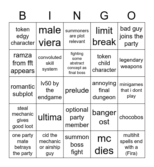 ff12 Bingo Card