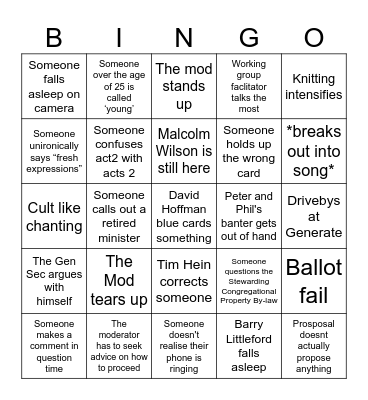 SYNOD BINGO 2024 Bingo Card
