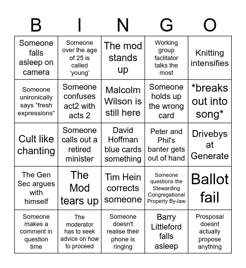 SYNOD BINGO 2024 Bingo Card