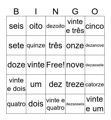 Números em português Bingo Card