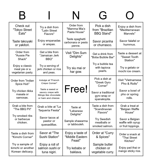 Tastes & Traditions Event Series Bingo Card