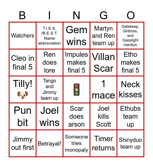 Life Series season 6 Bingo Card