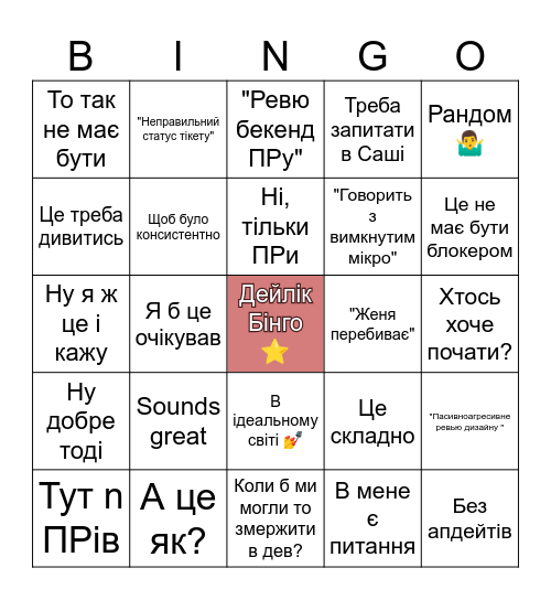 Дейлік Бінго Bingo Card