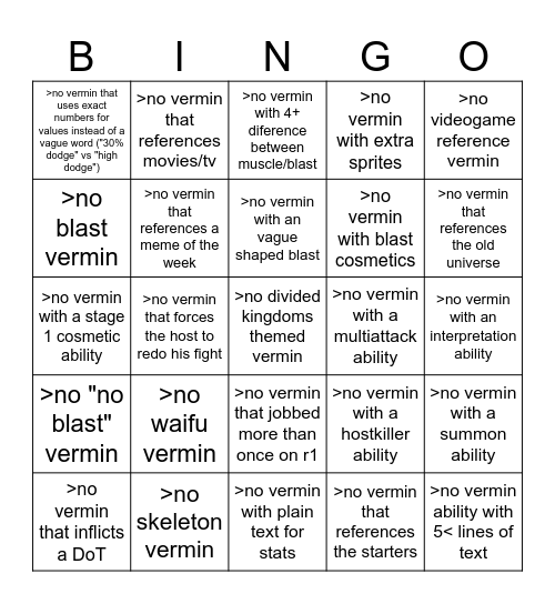 VFC trope bingo Card