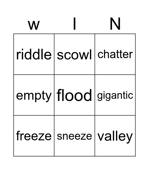 The Stinky Giant Bingo Card