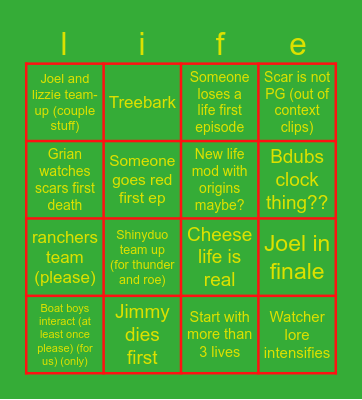 Wild Life Bingo Card