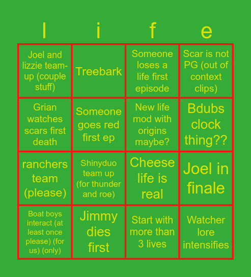 Wild Life Bingo Card