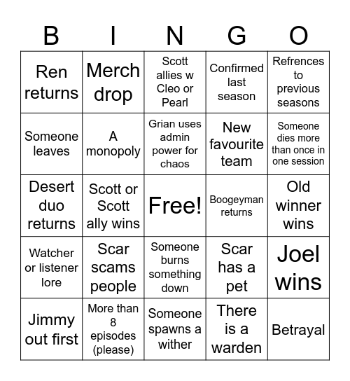 Life Series bingo Card