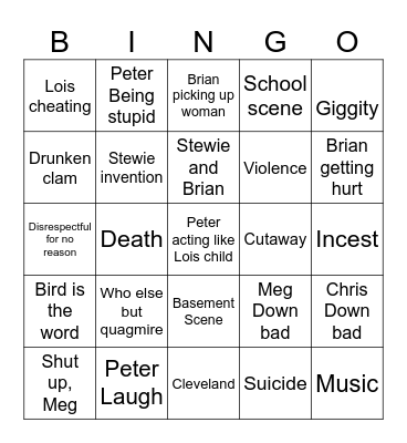 Family Guy Bingo Card
