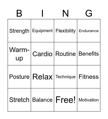 Exercise Bingo Card