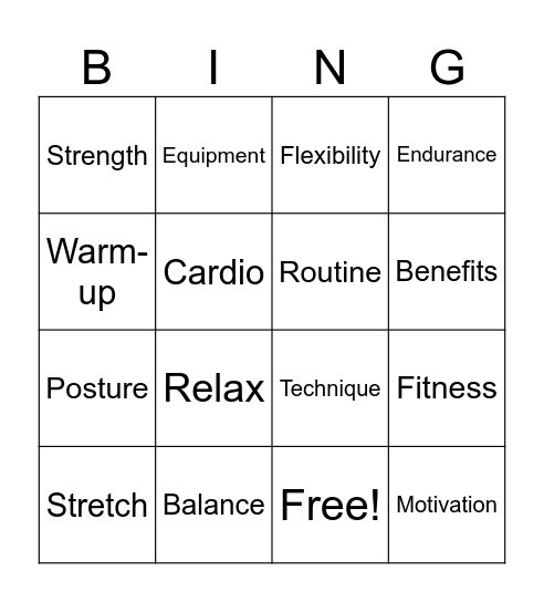 Exercise Bingo Card