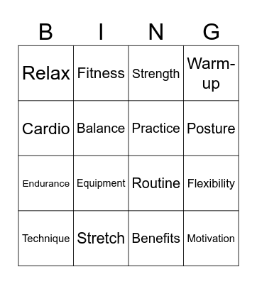 Exercise Bingo Card