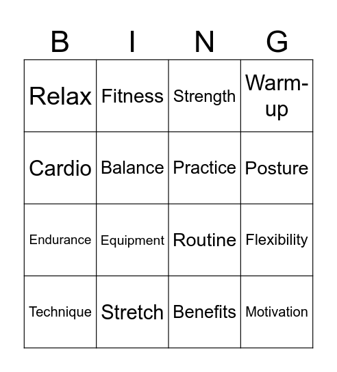 Exercise Bingo Card