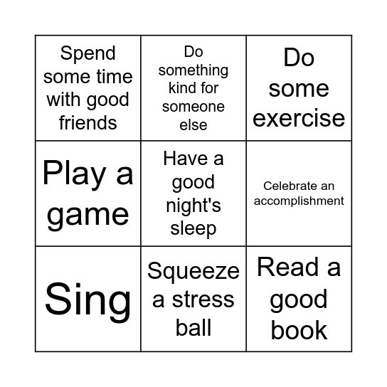 Mental Health Management Bingo Card