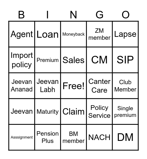 Insurance Lingo BINGO Card