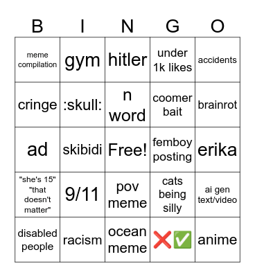 INSTAGRAM REELS Bingo Card