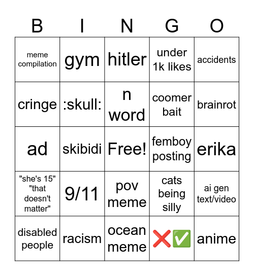 INSTAGRAM REELS Bingo Card