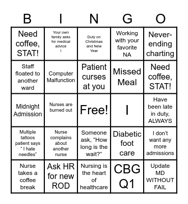 NURSE Bingo Card