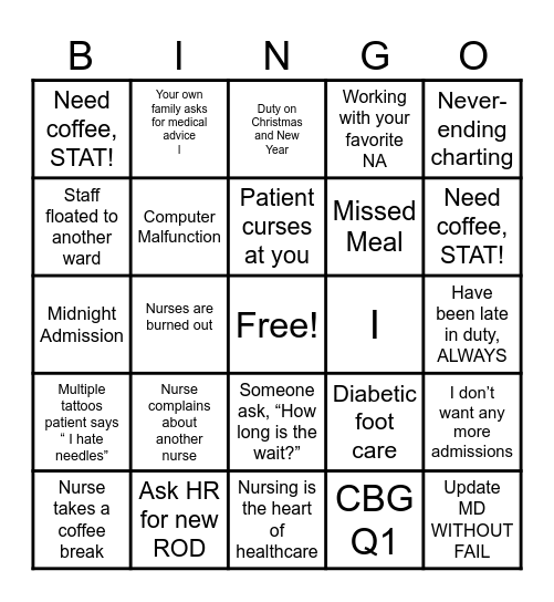 NURSE Bingo Card