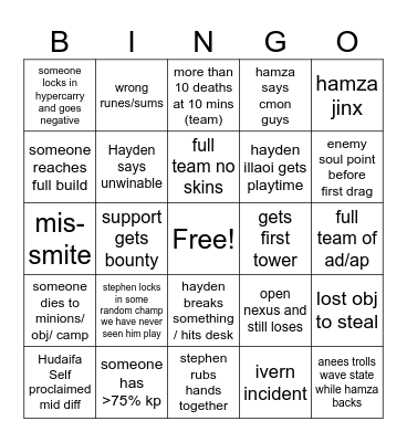 clash 2024 Bingo Card