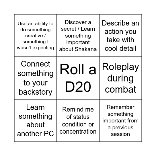 Inspiration Bingo Card