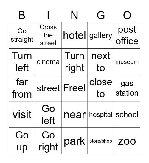 Directions Bingo Card