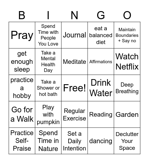 Holistic Wellness BINGO Card