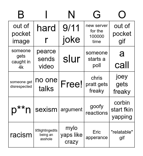 friend gc bingo card Bingo Card