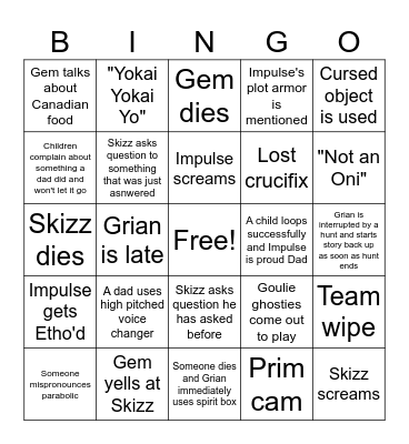 Phasmo with GIGS Bingo Card