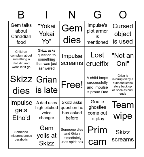 Phasmo with GIGS Bingo Card