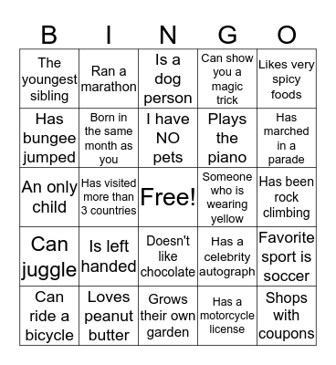 Human BINGO Card