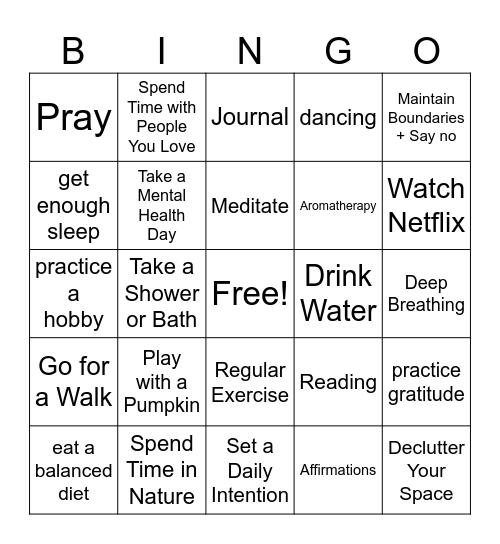 Holistic Wellness BINGO Card