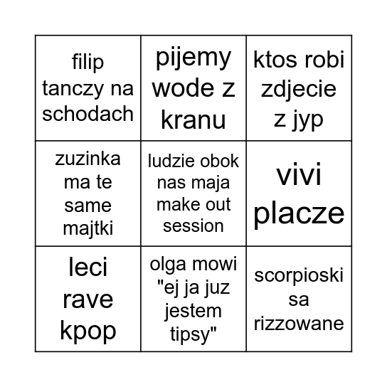 KPOP PARTY BINGO Card