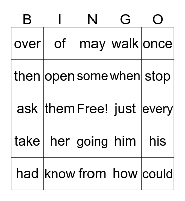 Dolch Bingo-1st Bingo Card