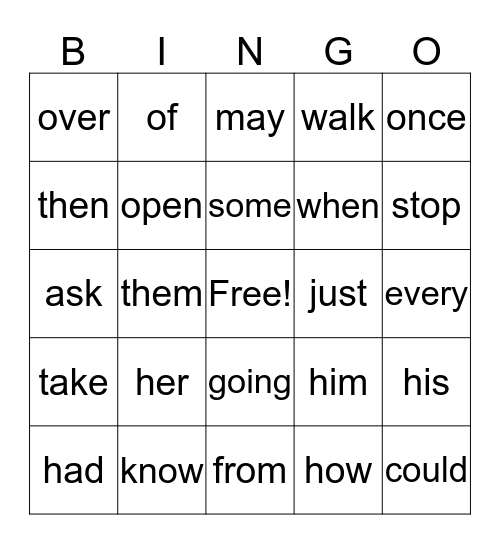 Dolch Bingo-1st Bingo Card