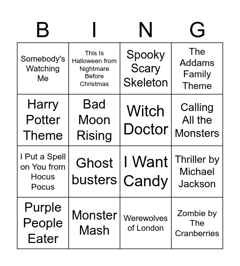 Halloween Bing Bingo Card