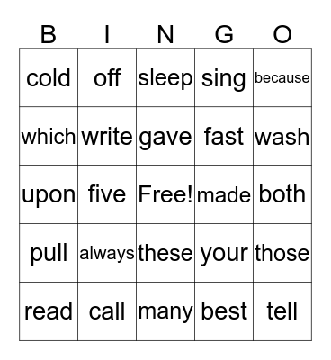 Dolch Bingo-2nd Bingo Card