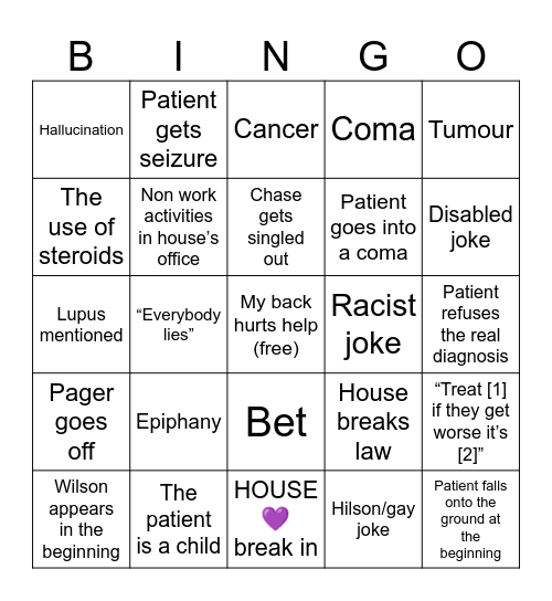 House md Bingo Card