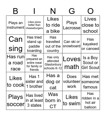 GET TO KNOW YOUR CLASSMATES Bingo Card