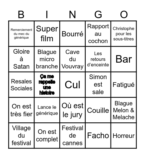 Mauvais Tours Bingo Card