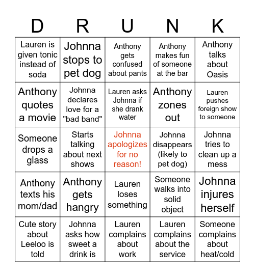 JOHNNA'S BIRTHDAY BINGO! Bingo Card