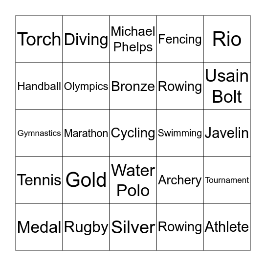 Olympic Bingo Card