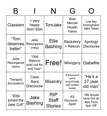FAIR WEATHER FRIENDS Bingo Card