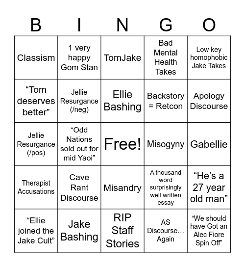 FAIR WEATHER FRIENDS Bingo Card