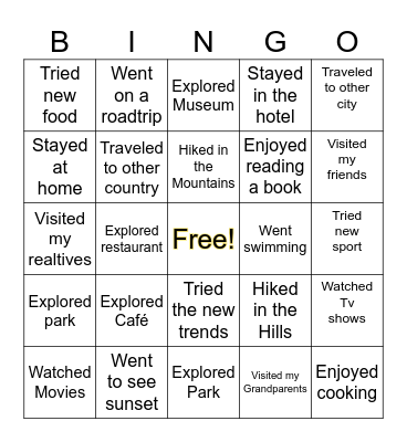 What did you do during the school break? Bingo Card