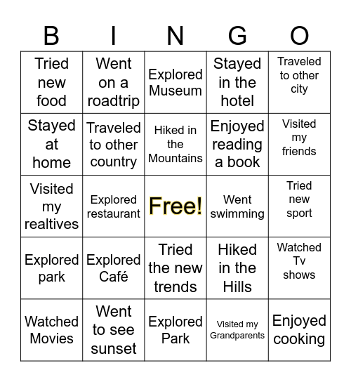 What did you do during the school break? Bingo Card