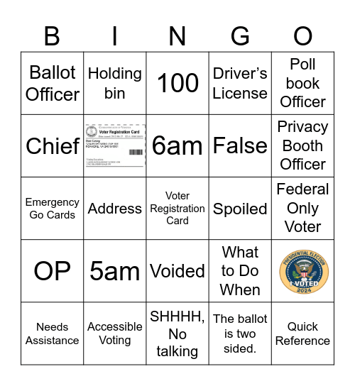 Pollworker Bingo Card